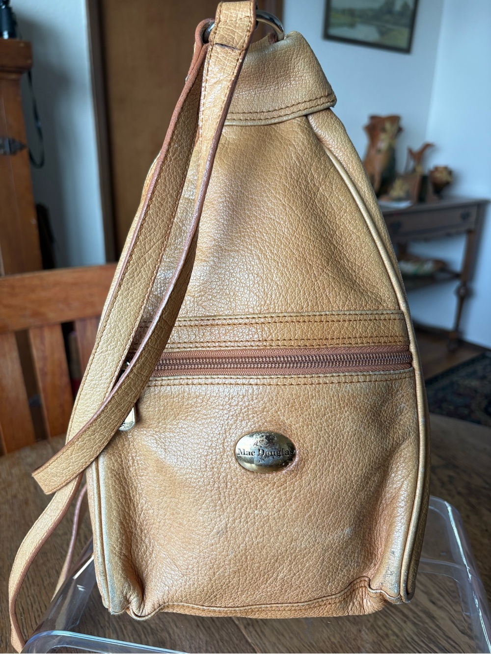 Vintage Mac Douglas Tan Leather Sling Bag